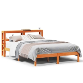 Estructura cama con cabecero madera pino marrón cera 120x200 cm