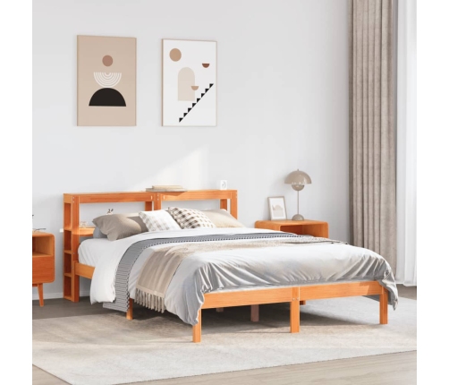 Estructura cama con cabecero madera pino marrón cera 150x200 cm