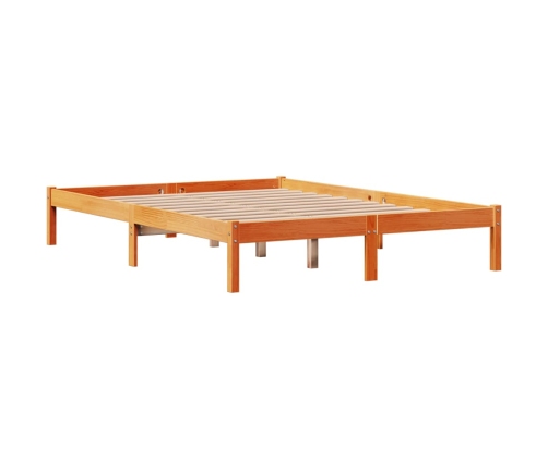 Estructura cama con cabecero madera pino marrón cera 150x200 cm