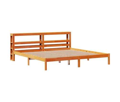 Estructura cama con cabecero madera pino marrón cera 200x200 cm