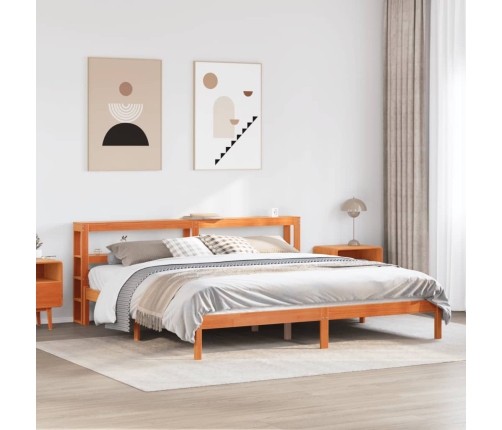 Estructura cama con cabecero madera pino marrón cera 200x200 cm