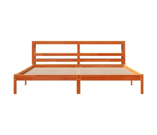 Estructura cama con cabecero madera pino marrón cera 200x200 cm