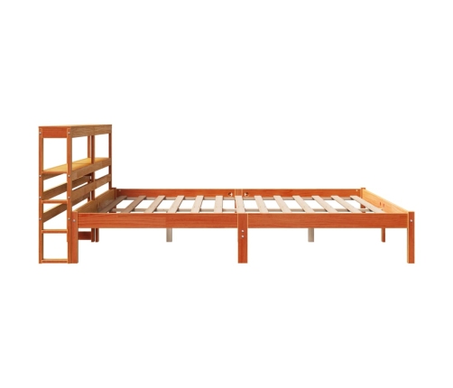 Estructura cama con cabecero madera pino marrón cera 200x200 cm