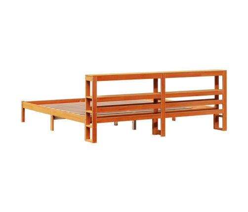 Estructura cama con cabecero madera pino marrón cera 200x200 cm