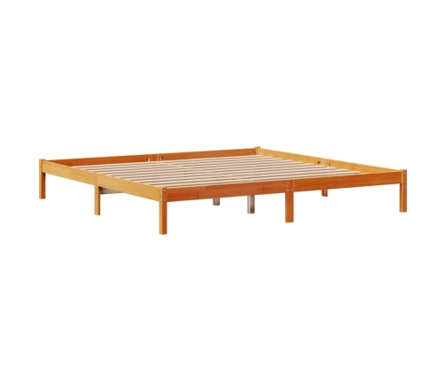 Estructura cama con cabecero madera pino marrón cera 200x200 cm