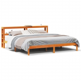 Estructura cama con cabecero madera pino marrón cera 200x200 cm