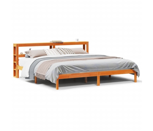 Estructura cama con cabecero madera pino marrón cera 200x200 cm