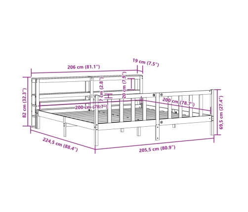 Estructura de cama sin colchón madera maciza blanca 200x200 cm