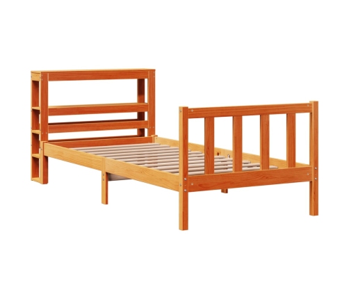 Estructura cama con cabecero madera pino marrón cera 75x190 cm