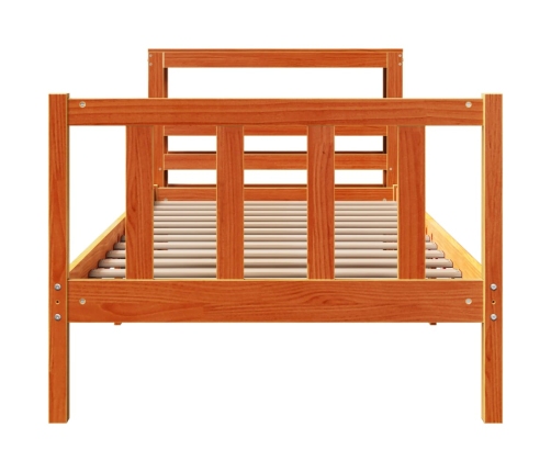 Estructura cama con cabecero madera pino marrón cera 75x190 cm