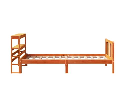 Estructura cama con cabecero madera pino marrón cera 75x190 cm