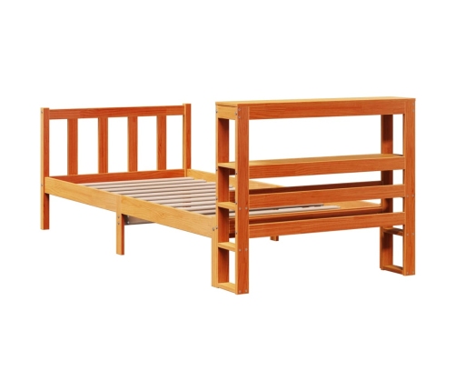 Estructura cama con cabecero madera pino marrón cera 75x190 cm