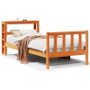 Estructura cama con cabecero madera pino marrón cera 75x190 cm