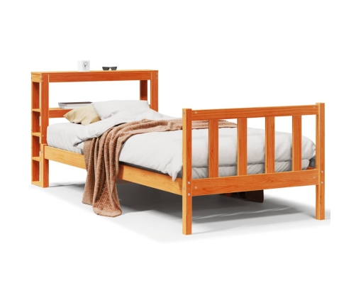 Estructura cama con cabecero madera pino marrón cera 75x190 cm