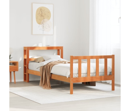Estructura cama con cabecero madera pino marrón cera 90x190 cm