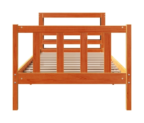 Estructura cama con cabecero madera pino marrón cera 90x190 cm