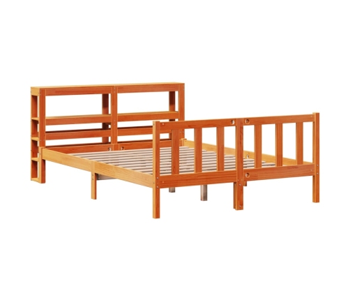 Estructura cama con cabecero madera pino marrón cera 120x190 cm