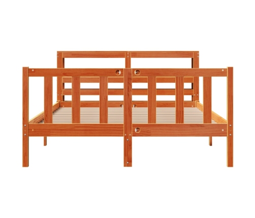 Estructura cama con cabecero madera pino marrón cera 120x190 cm