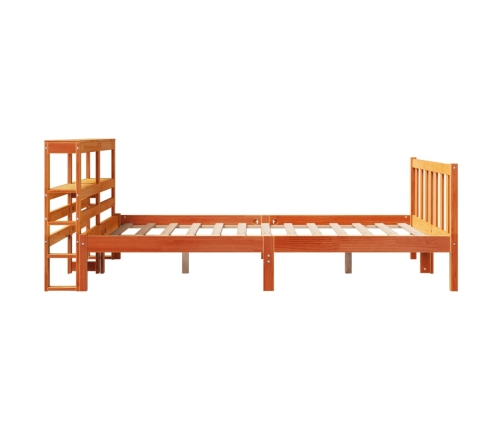 Estructura cama con cabecero madera pino marrón cera 120x190 cm