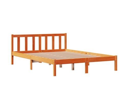 Estructura cama con cabecero madera pino marrón cera 135x190 cm