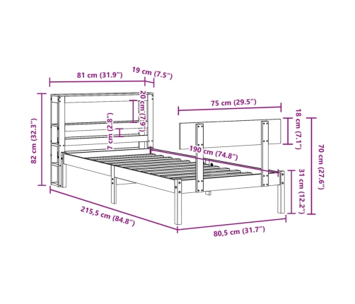 Estructura de cama sin colchón madera maciza blanca 75x190 cm