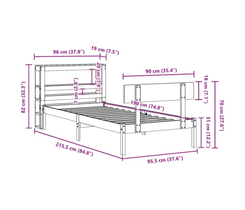 Estructura de cama sin colchón madera maciza de pino 90x190 cm