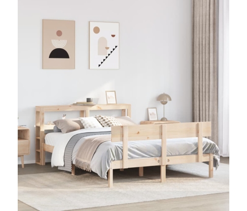 Estructura de cama sin colchón madera maciza de pino 140x190 cm