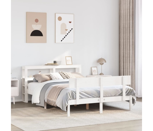 Estructura de cama sin colchón madera de pino blanca 140x190 cm