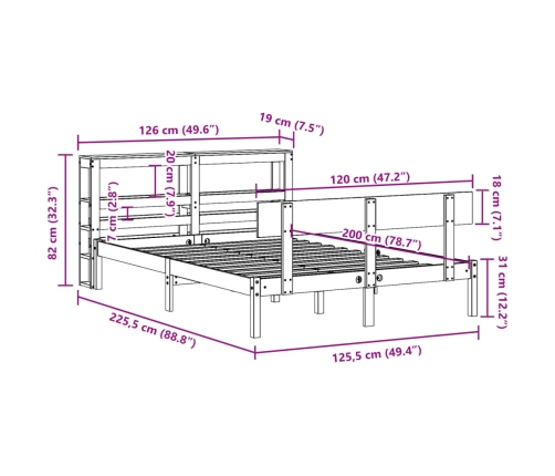 Estructura de cama sin colchón madera de pino blanca 120x200 cm