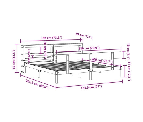 Estructura de cama sin colchón madera maciza de pino 180x200 cm