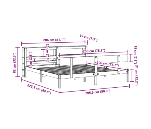 Estructura de cama sin colchón madera maciza de pino 200x200 cm