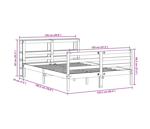 Estructura de cama sin colchón madera maciza de pino 120x190 cm