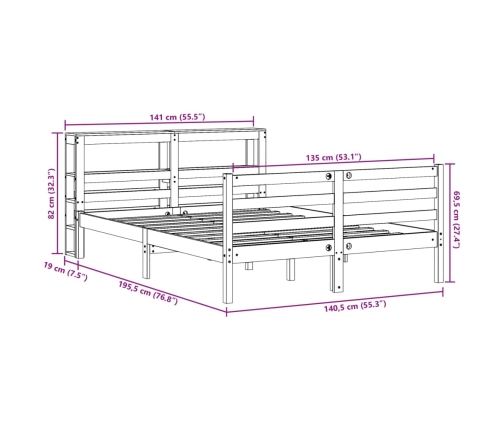 Estructura de cama sin colchón madera de pino blanco 135x190 cm