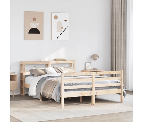 Estructura de cama sin colchón madera maciza de pino 140x190 cm