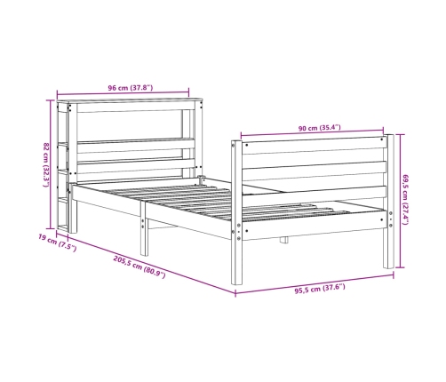 Estructura de cama sin colchón madera maciza de pino 90x200 cm