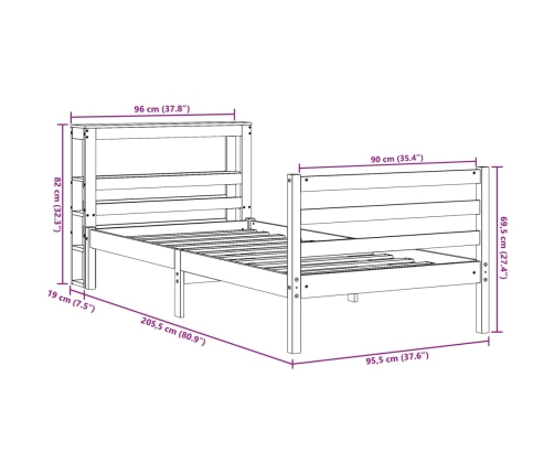 Estructura de cama sin colchón madera de pino blanca 90x200 cm