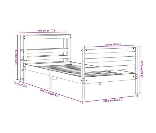 Estructura de cama sin colchón madera maciza de pino 100x200 cm