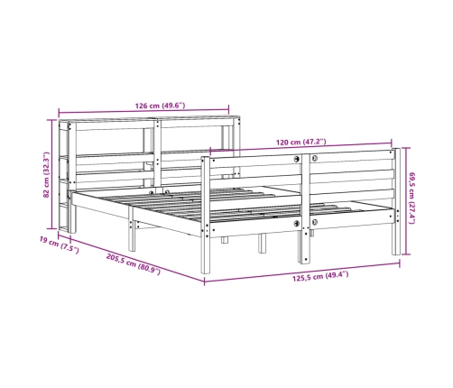 Estructura de cama sin colchón madera de pino maciza 120x200 cm