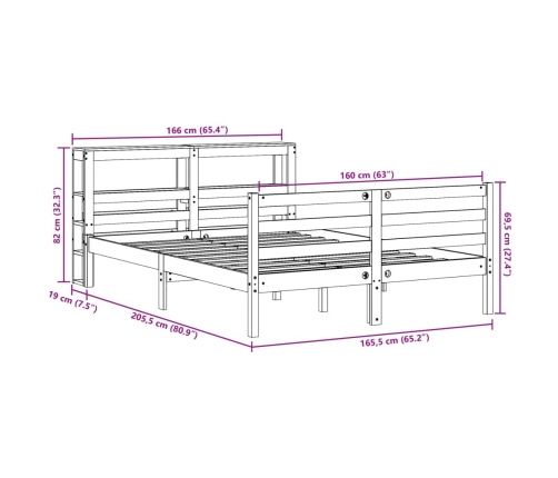 Estructura de cama sin colchón madera maciza de pino 160x200 cm