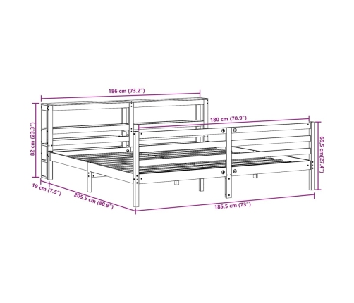 Estructura de cama sin colchón madera maciza de pino 200x200 cm