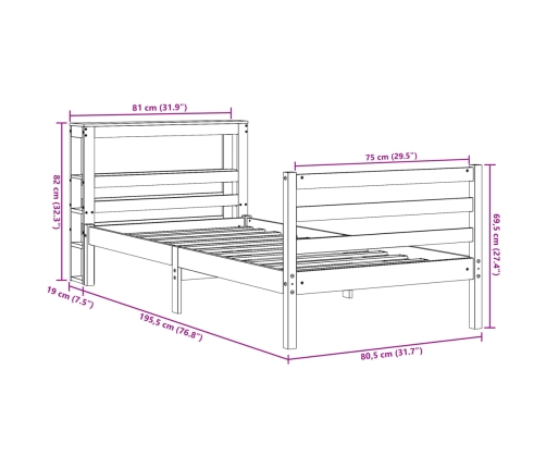 Estructura de cama sin colchón madera maciza marrón 75x190 cm