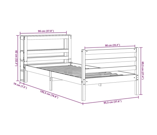 Estructura de cama sin colchón madera maciza marrón 90x190 cm