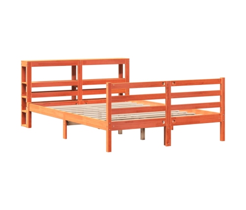 Cama sin colchón madera maciza de pino marrón cera 140x190 cm