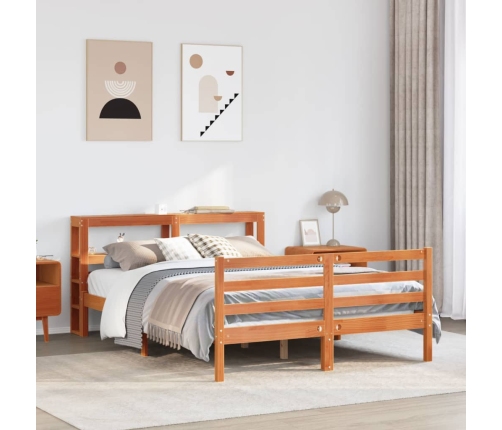 Cama sin colchón madera maciza de pino marrón cera 140x190 cm