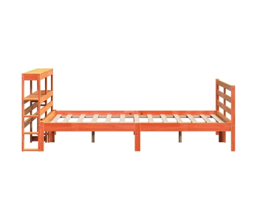 Cama sin colchón madera maciza de pino marrón cera 140x190 cm