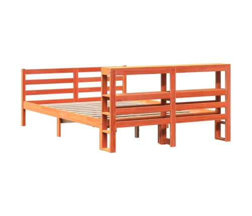 Cama sin colchón madera maciza de pino marrón cera 140x190 cm