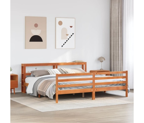 Cama sin colchón madera maciza de pino marrón cera 180x200 cm