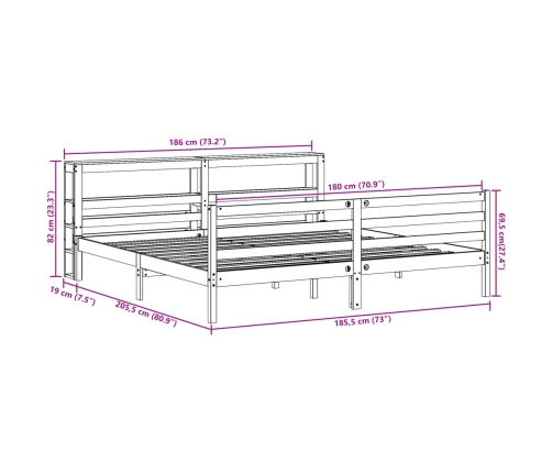 Cama sin colchón madera maciza de pino marrón cera 180x200 cm