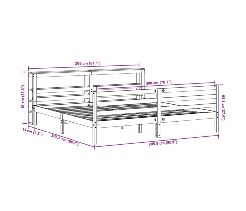 Cama sin colchón madera maciza de pino marrón cera 200x200 cm