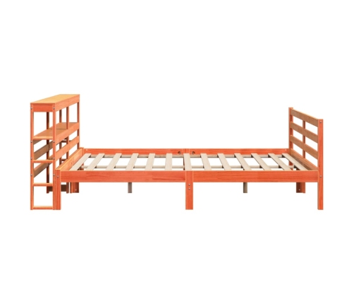 Cama sin colchón madera maciza de pino marrón cera 200x200 cm